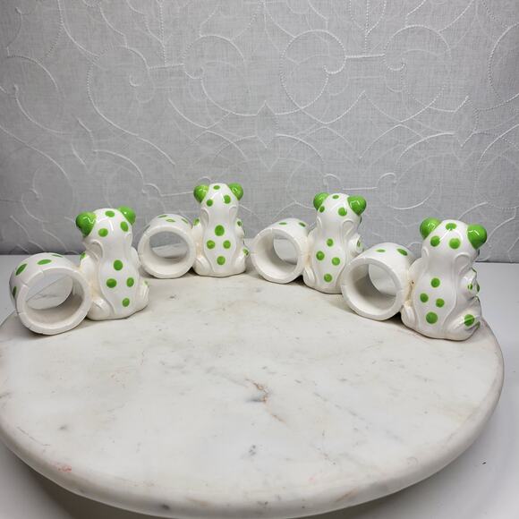 VTG Schmid Bros Frog Napkin Rings Ceramic Green White Hand Painted Japan 4 - Picture 12 of 16